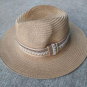 Marcus Adler New York Stylish Tan Straw Hat with Braided Band One Size